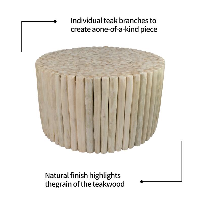 Handcrafted Round Teak Wood Log Coffee Table Accent Side Table