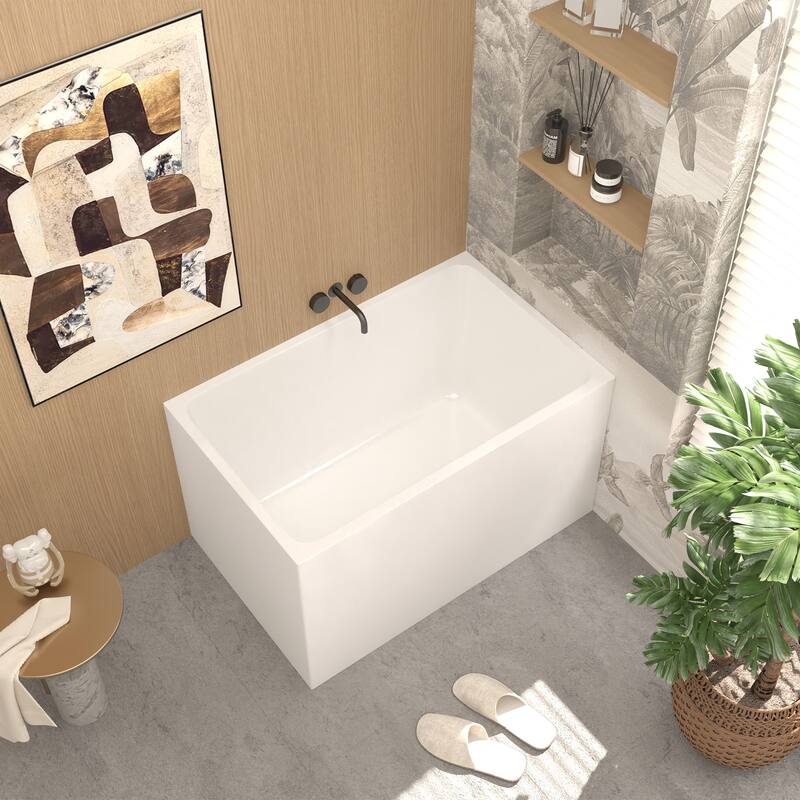 GDFStudio - Alistair Compact Freestanding Soaking Bathtub with Supportive Built-In Seat - Gloss White - Bathtub without seat