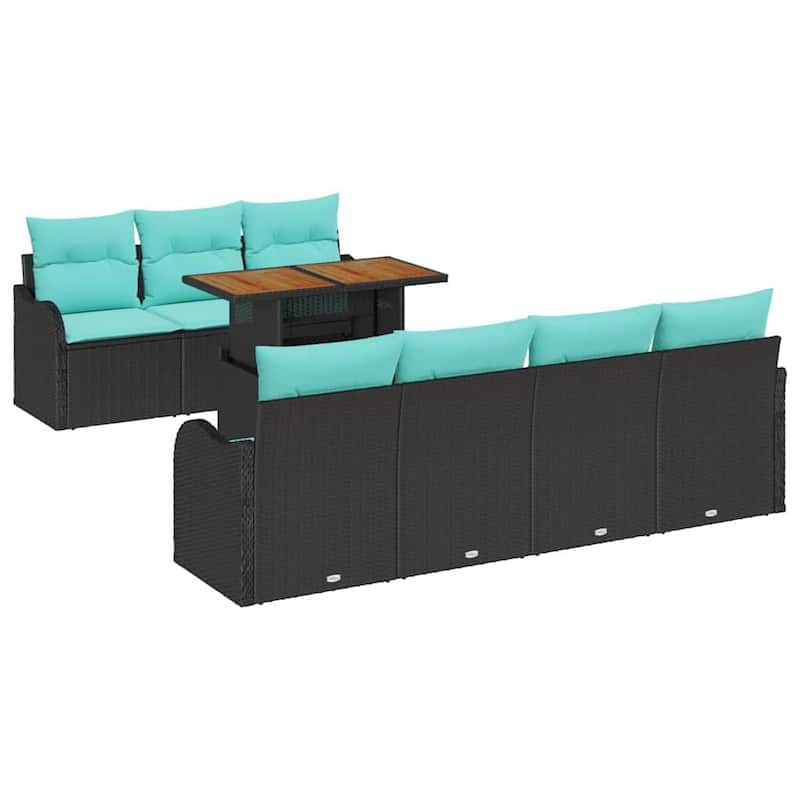 vidaXL 8 Piece Garden Sofa Set with Cushions Black Poly Rattan - 90.9×24.4×27.2