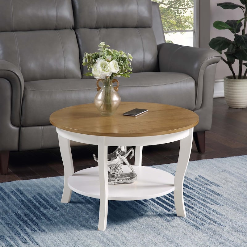 Convenience Concepts American Heritage Round Coffee Table with Shelf - Driftwood/White