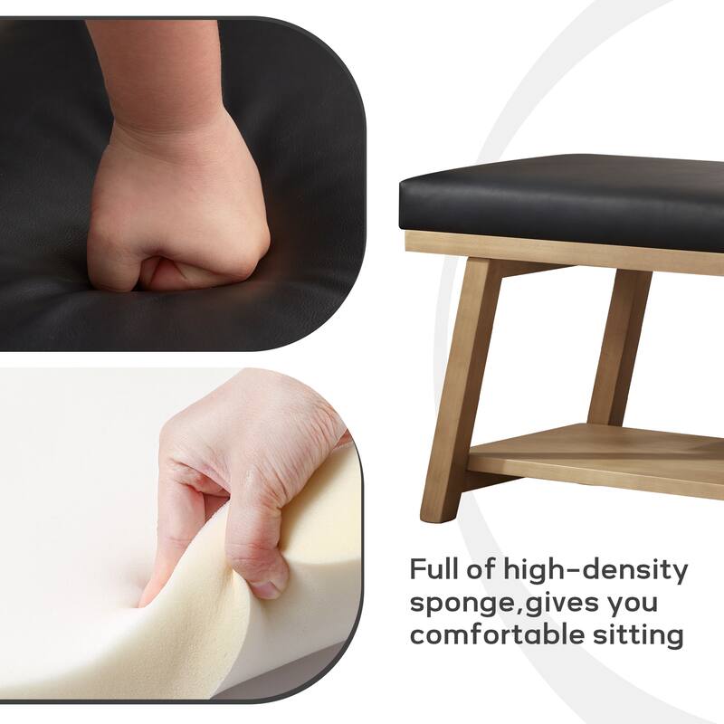 Solid Wood Shoe Bench with Cushion Entryway Shoe Bench