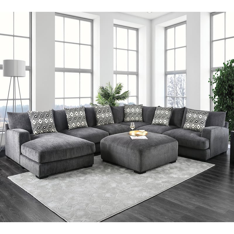 Kintra Modern Chenille Upholstered Modular Sectional by Furniture of America - Grey