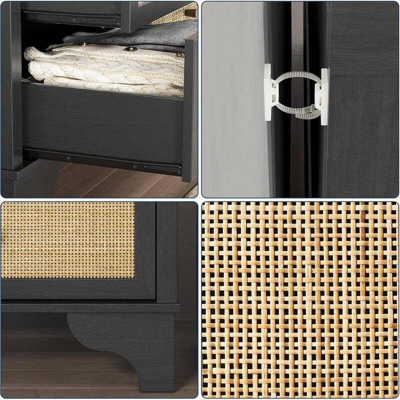 47.3" Wide Rattan 7 Drawer Dresser Storage Organizer for Bedroom