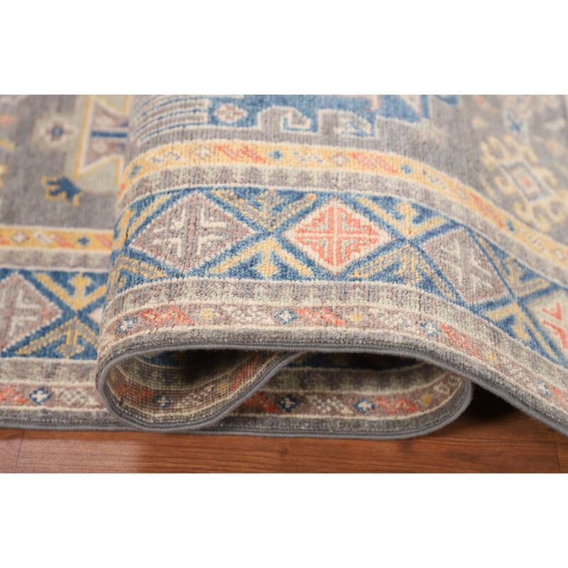 Gray Geometric Kazak Oriental Area Rug Handmade Bedroom Wool Carpet - 4'0"x 5'10"