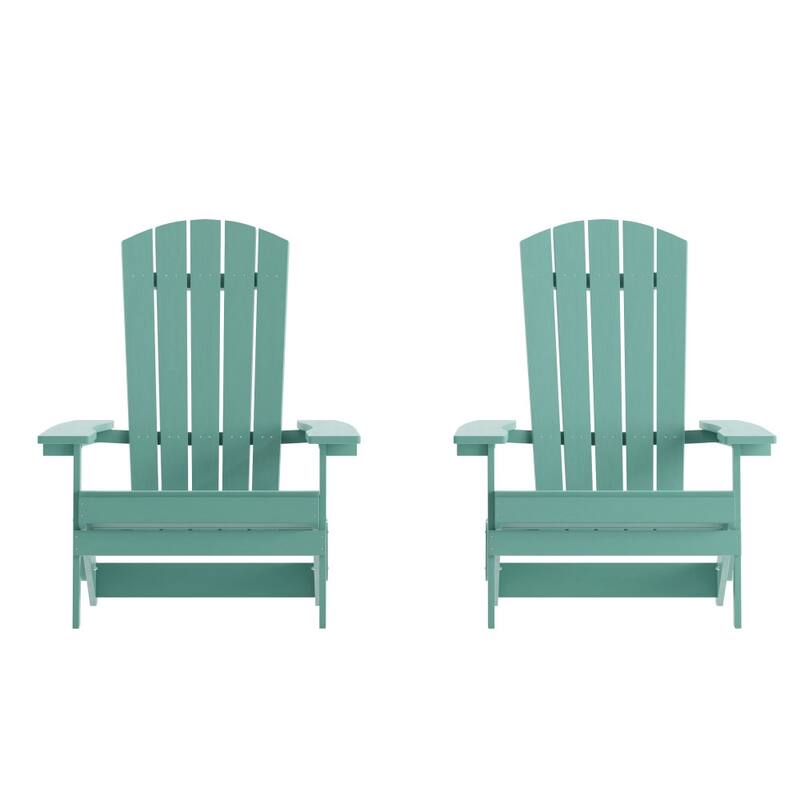 Set of 2 All-Weather Modern Wide Slat Back Poly Resin Adirondack Chairs