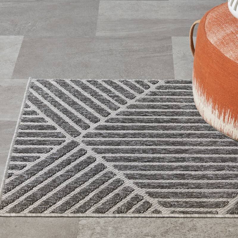 Nourison Palamos Textured Geometric Stripes Indoor/ Outdoor Area Rug