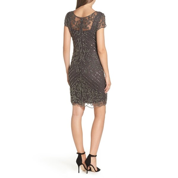 pisarro nights embellished mesh sheath dress