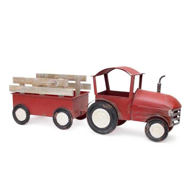 Farmhouse Style Tractor with Wagon Figurine - 27.5"