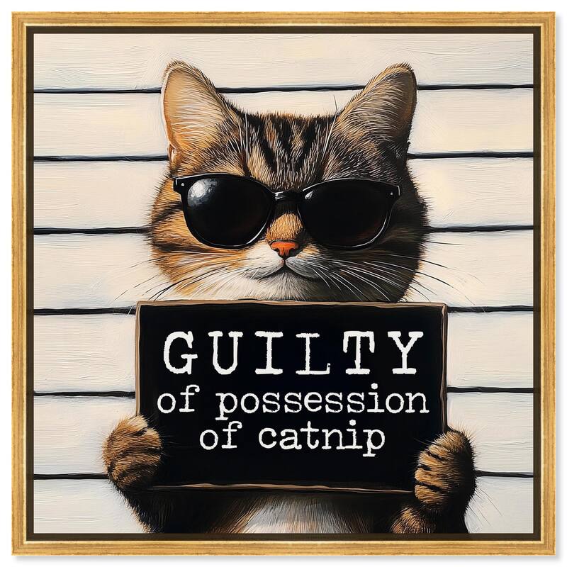 Guilty of Catnip Canvas by Art Remedy - 40" x 40" - Gold