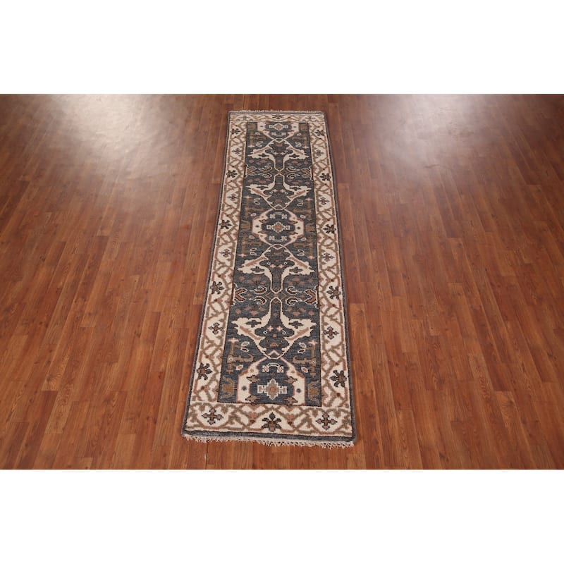 Oushak Oriental Runner Rug Handmade Blue Wool Carpet - 2'7"x 8'5"