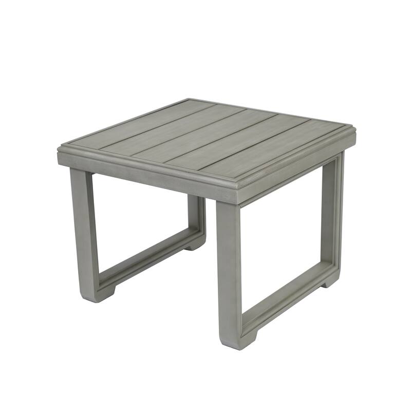 Roomfitters Outdoor Patio Side Table with Modern Wood Look, Weather-Resistant Frame, Light Grey
