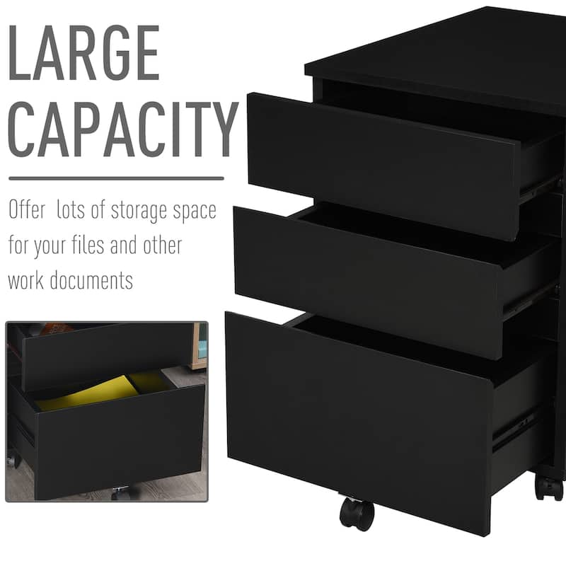 HOMCOM 3 Drawer Mobile Nordic Style Under Desk Cabinet for Home or Office with 5 Easy Castor Wheels