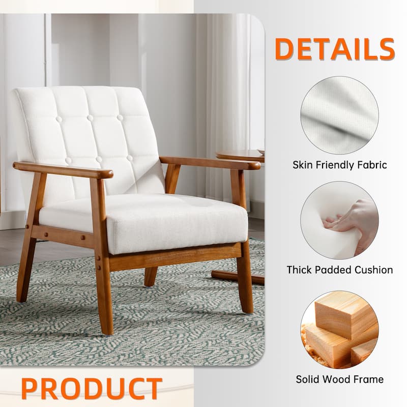 Linen/PU Upholstered Tufted Living Room/Bedroom Accent Chair With Wood Legs