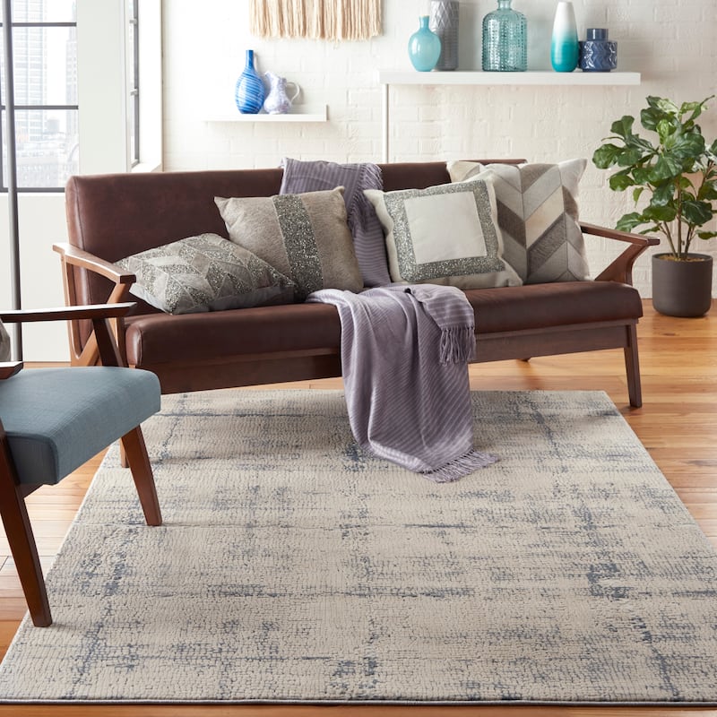 Rustic Textures Vintage Abstract Modern Area Rug - 5'3" x 7'3" - Ivory Blue