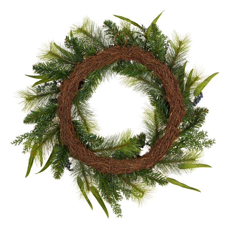 National Tree Company 2 ft. Artificial Christmas Blueberry Fields Wreath with Pinecones and Blueberries - 2 ft