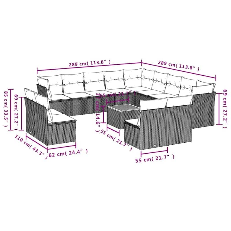 vidaXL Garden Sofa Set Black, Cream White - 24.4 x 24.4 x 27.2