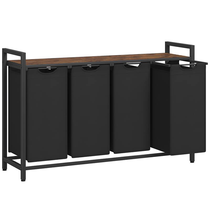 4-Section Laundry Hamper with Removable Liners Shelf for Detergents and Ventilated Slatted Design - 45.7"L x 13"W x 28.4"H - Brown/Black