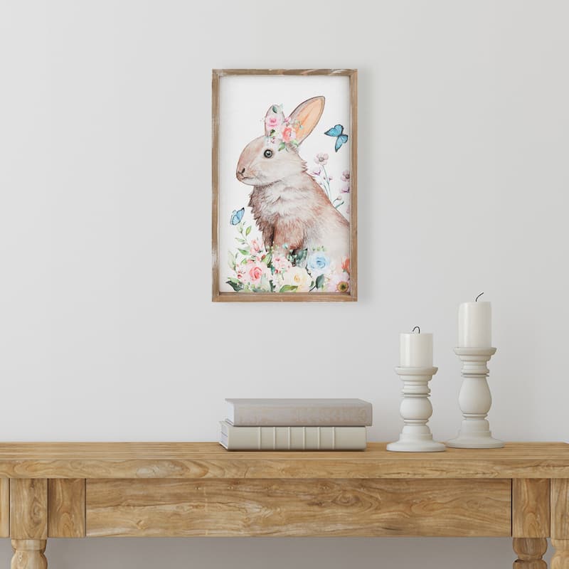 Easter Bunny with Flowers Framed Wall Sign - 11.75" - 15.75"