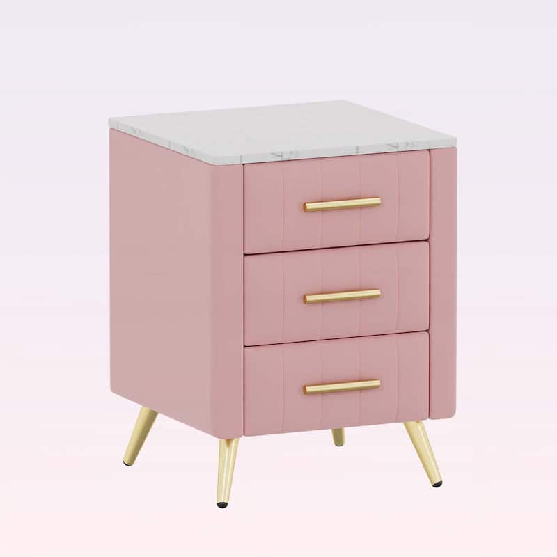Upholstered Wooden Nightstand with 3 Drawers