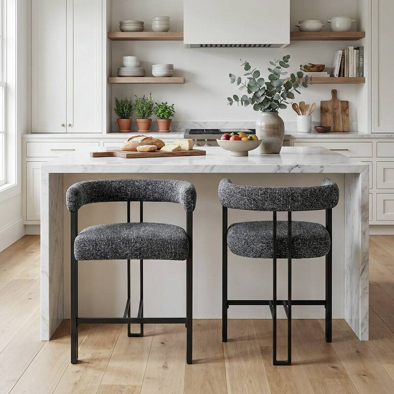 25" Seat Height Upholstered Tweed Black Matel Counter Stool