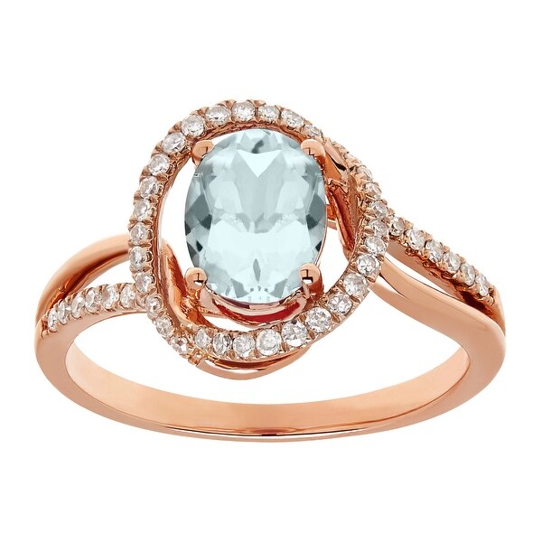1 1/10 ct Natural Aquamarine & 1/5 ct Diamond Swirl Ring in 14K Rose Gold - Blue