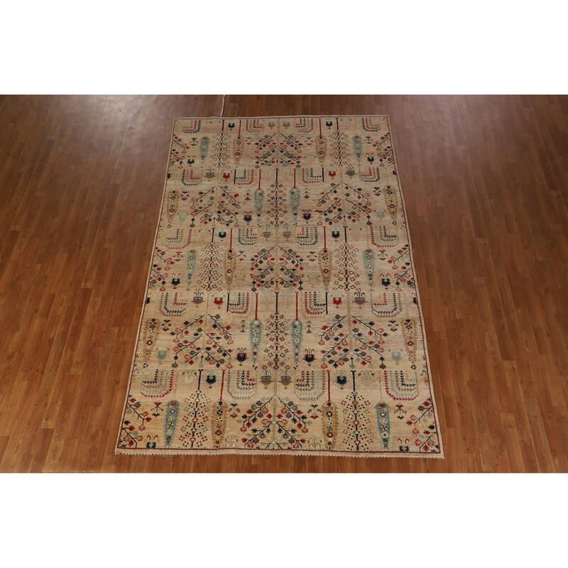 Hand Knotted Oriental 100% Wool Carpet Traditional All-Over Multi-Colored Ziegler Area Rug - 9' 8'' X 6' 3''
