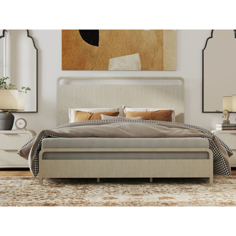 Roundhill Furniture Tavari 5-Piece Bedroom Set with Panel Bed, Dresser, Mirror, and Two Nightstands in Light Gray