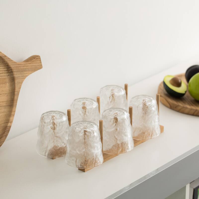 Set of 2 Bamboo Wooden Dish Drainer Rack, Plate Rack, And Drying Drainer