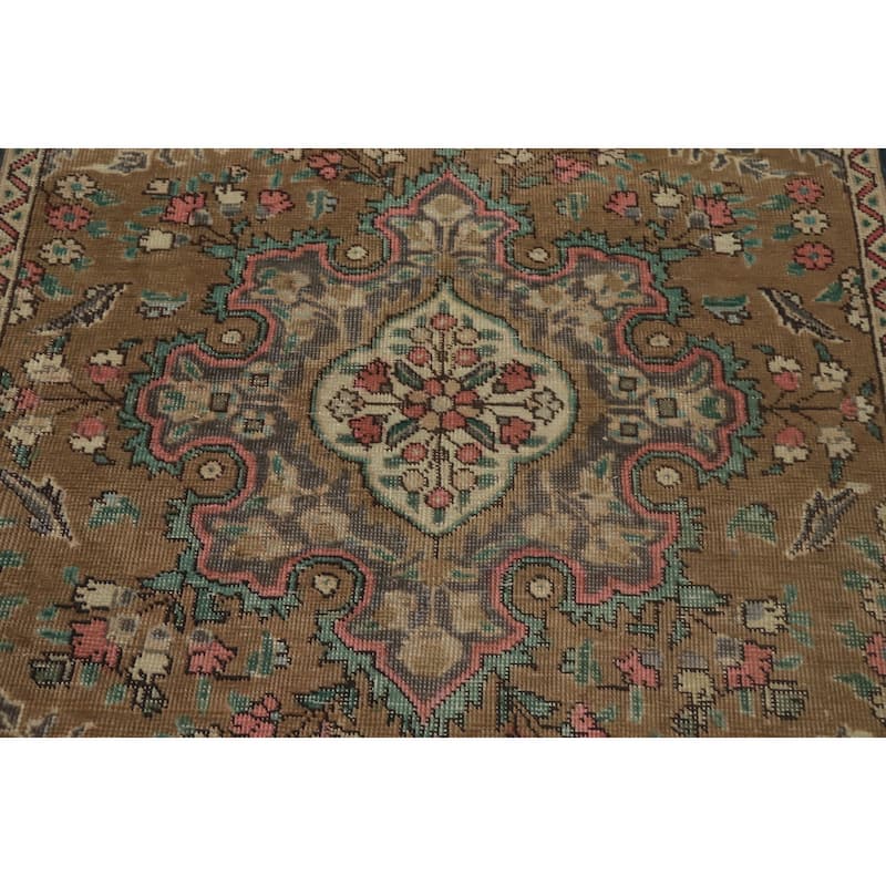 Hand Knotted Oriental 100% Wool Carpet Traditional Floral Brown Tabriz Area Rug - 6' 3'' X 4' 6''