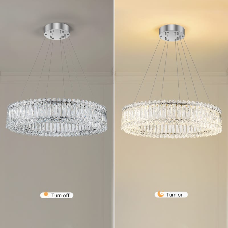 1/2-Tier Dimmable Chrome Crystal LED Drum Chandelier
