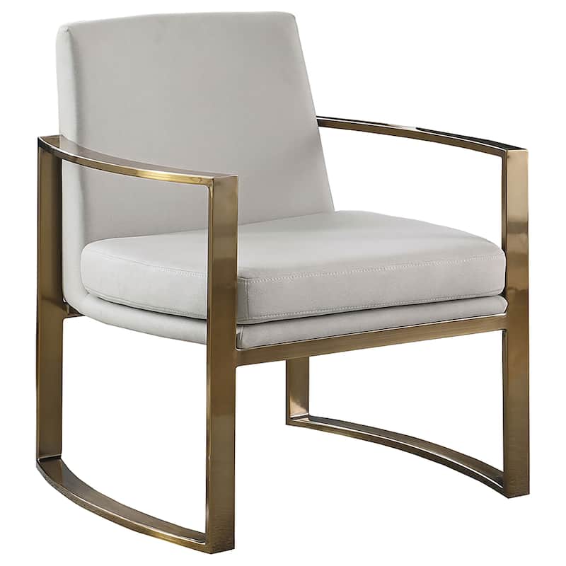 Cream and Bronze Concave Metal Arm Accent Chair