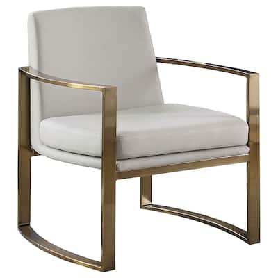 Cream and Bronze Concave Metal Arm Accent Chair