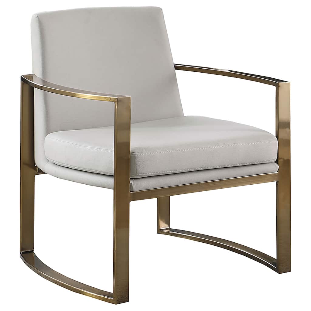 Cream and Bronze Concave Metal Arm Accent Chair