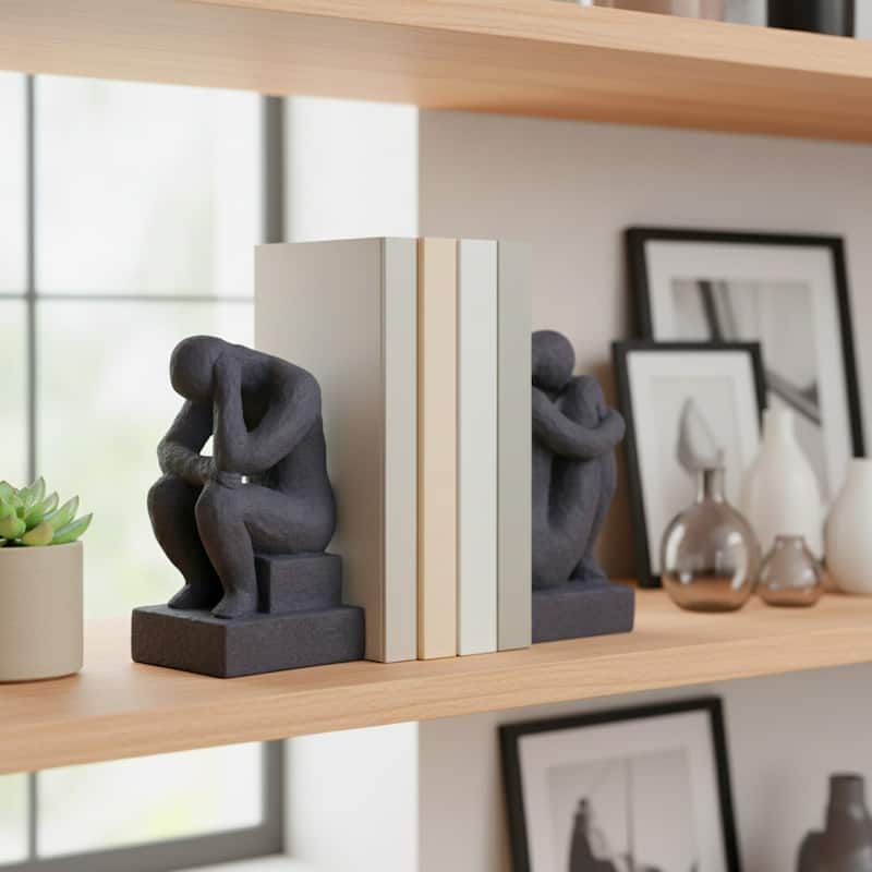 Decorative Abstract Human Figurine Bookends - Set of 2, 7" - Black - 7.0"