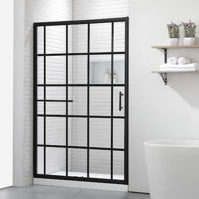 FELYL 48" W × 72" H Single Sliding Framed Shower Door with Heat Soaking Process and Protective Coating Clear Glass