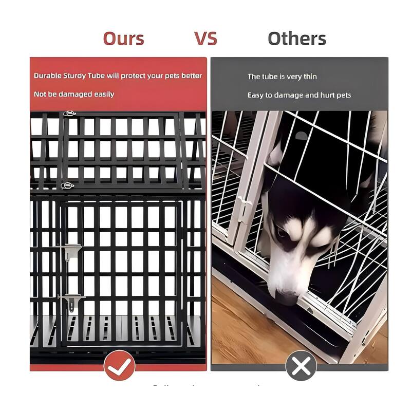 52" Crate Large Dog Cage with 4 Lockable Wheels and Removable Bottom Tray, Metal Dog Crate with Top Opening