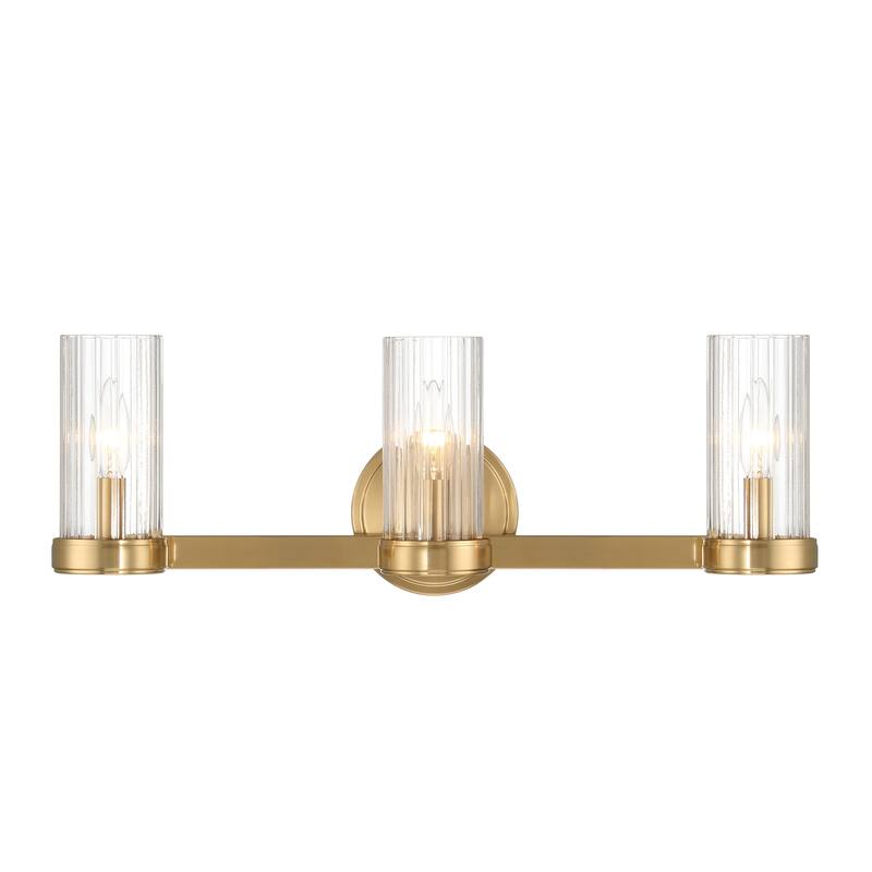 Izzy Metal and Clear Ribbed Glass 3-Light Vanity Light - 22.0"L x 4.5"W x 8.0"H