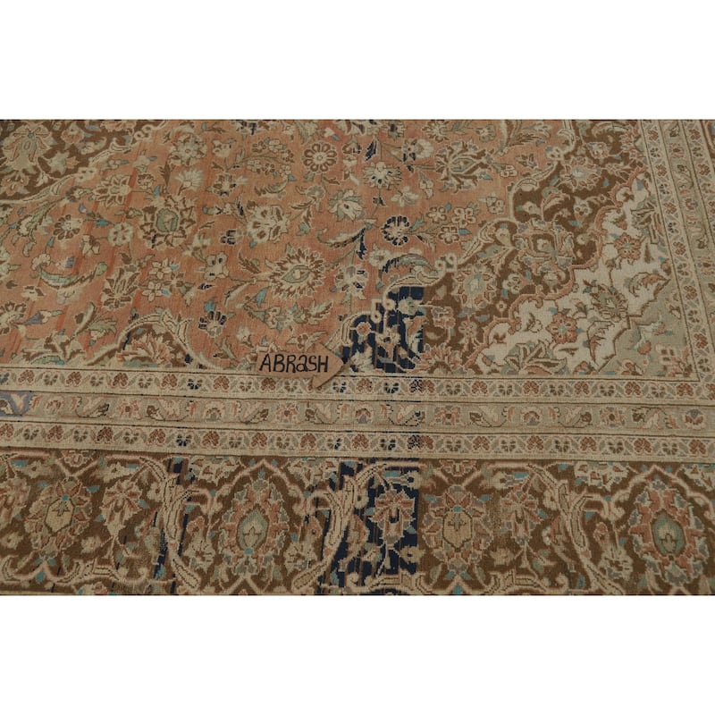Traditional Mashad Persian Vintage Rug Handmade Orange Wool Carpet - 9'6" x 12'9"