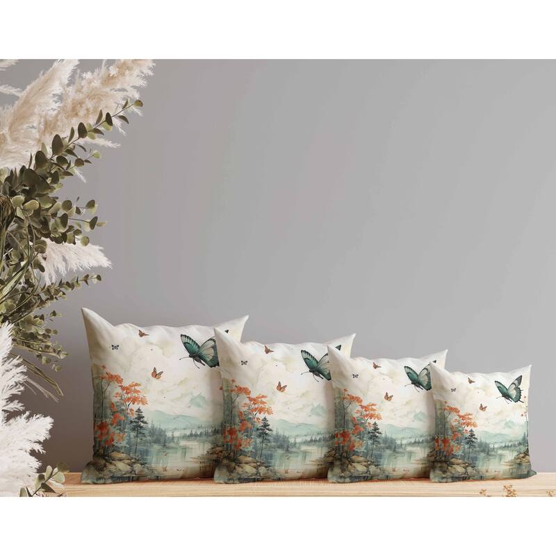 Fluttering Floral Heights Faux Suede Reversible Throw Pillow Lime and Green