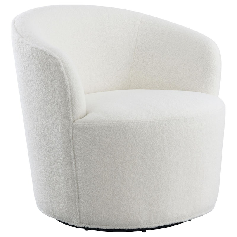 30 Inch Swivel Accent Chair, Barrel Inspired Design, Faux Sheepskin, White