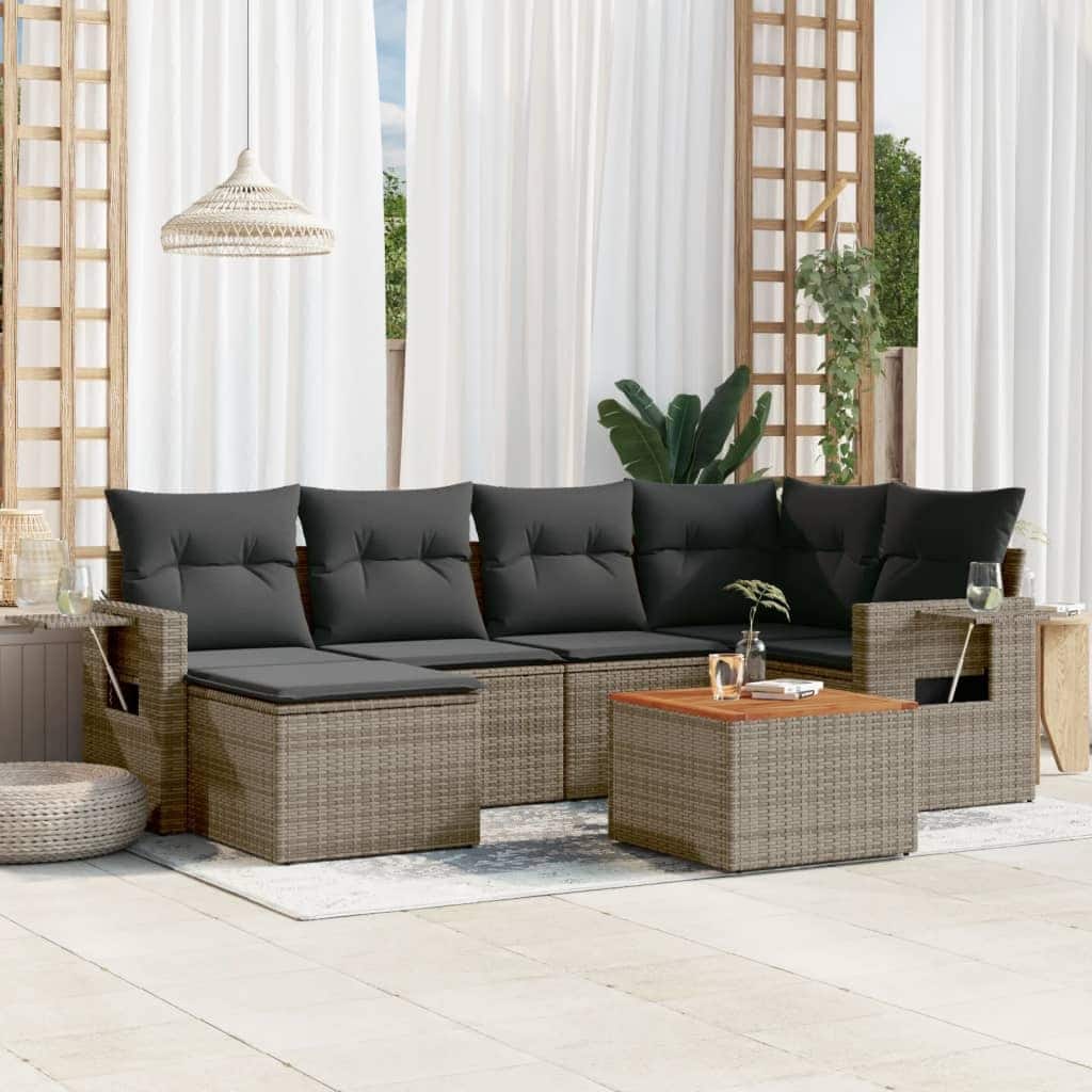 vidaXL Garden Sofa Set 7 Piece with Cushions Outdoor Sofa Set Poly Rattan