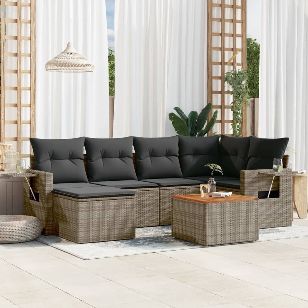 vidaXL Garden Sofa Set 7 Piece with Cushions Outdoor Sofa Set Poly Rattan