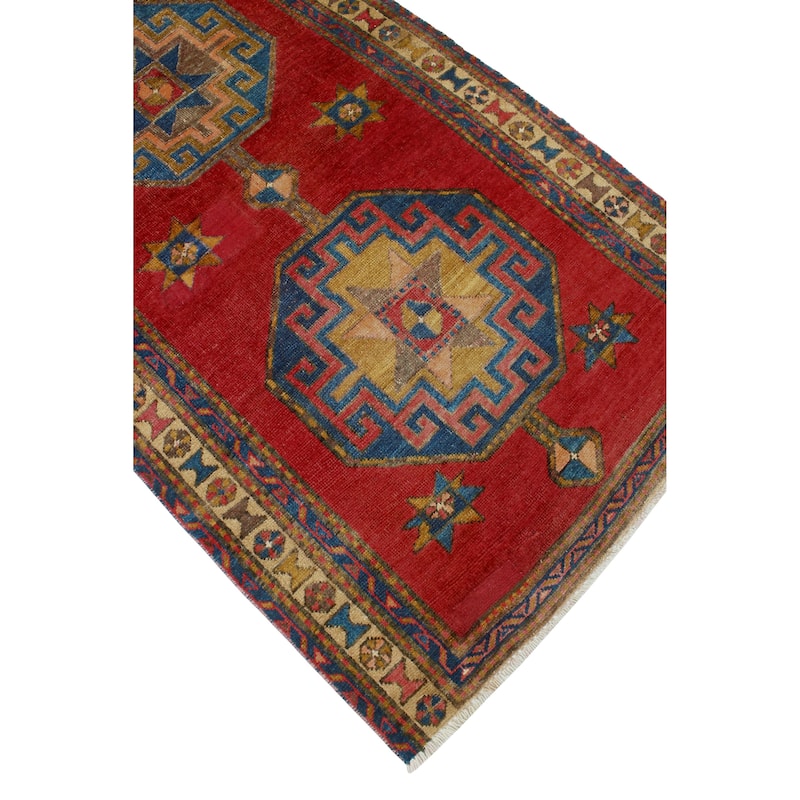 Fine Vintage Distressed Irada Red/Beige Runner - 3'4" x 9'10"
