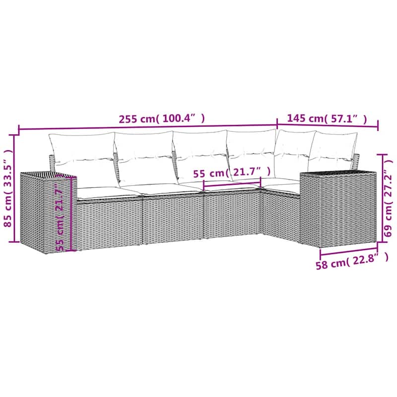 vidaXL 5 Piece Patio Sofa Set with Cushions Black Poly Rattan