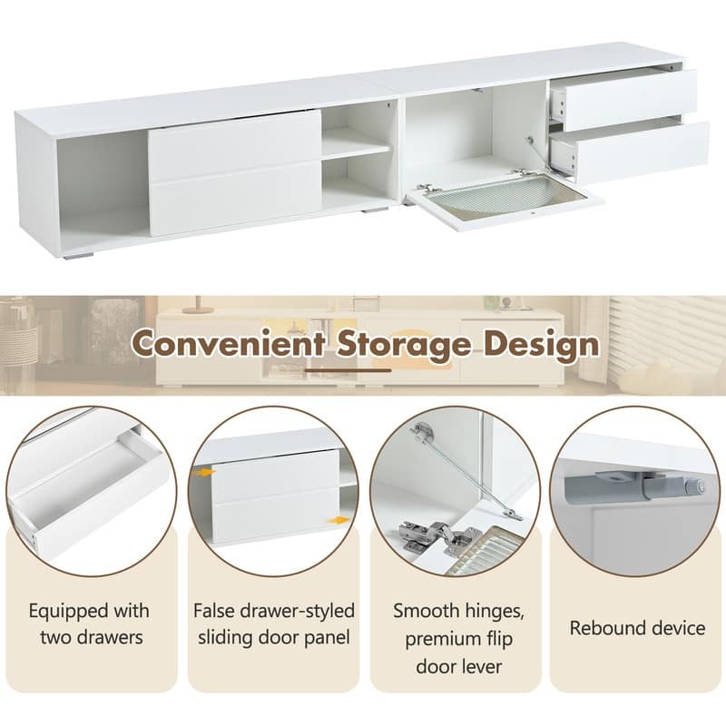 94.4" Modern TV Stand with LED Lights, Fluted Glass Doors & Drawers - Media Console for TVs Up to 100 inches