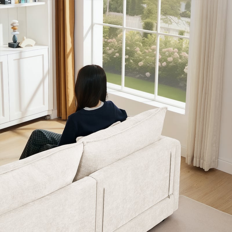 Chenille Chaise Sectional Sofa with Ottoman and 3-layers Cushions