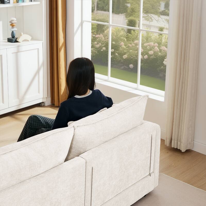 L Shaped Modular Sectional Sofa with Ottoman, Comfy Chenille Upholstered Cloud Couch, 4-Seat Deep Seat Sofa with Pillow