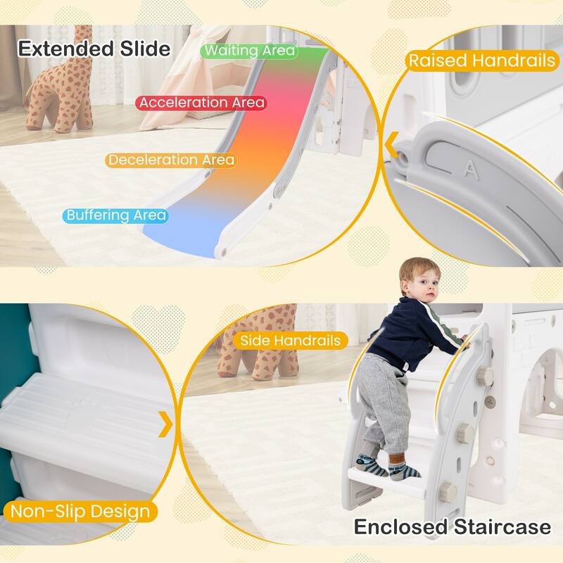 9 in 1 Toddler Slide and Climber Playset with Basketball Hoop Tunnel and Storage Indoor Outdoor Playground for Kids