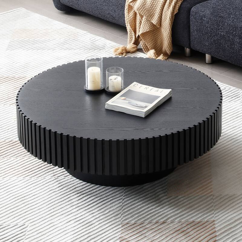 Coffee table 39.37 inch Modern Handcraft Drum Coffee Table Round Wood Coffee Table for Living Room