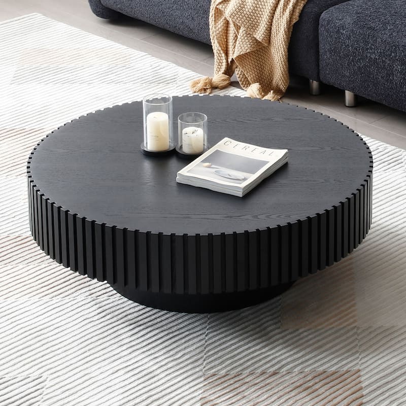 Unique Mid-Century Modern Round Wooden Coffee Table for Living Room